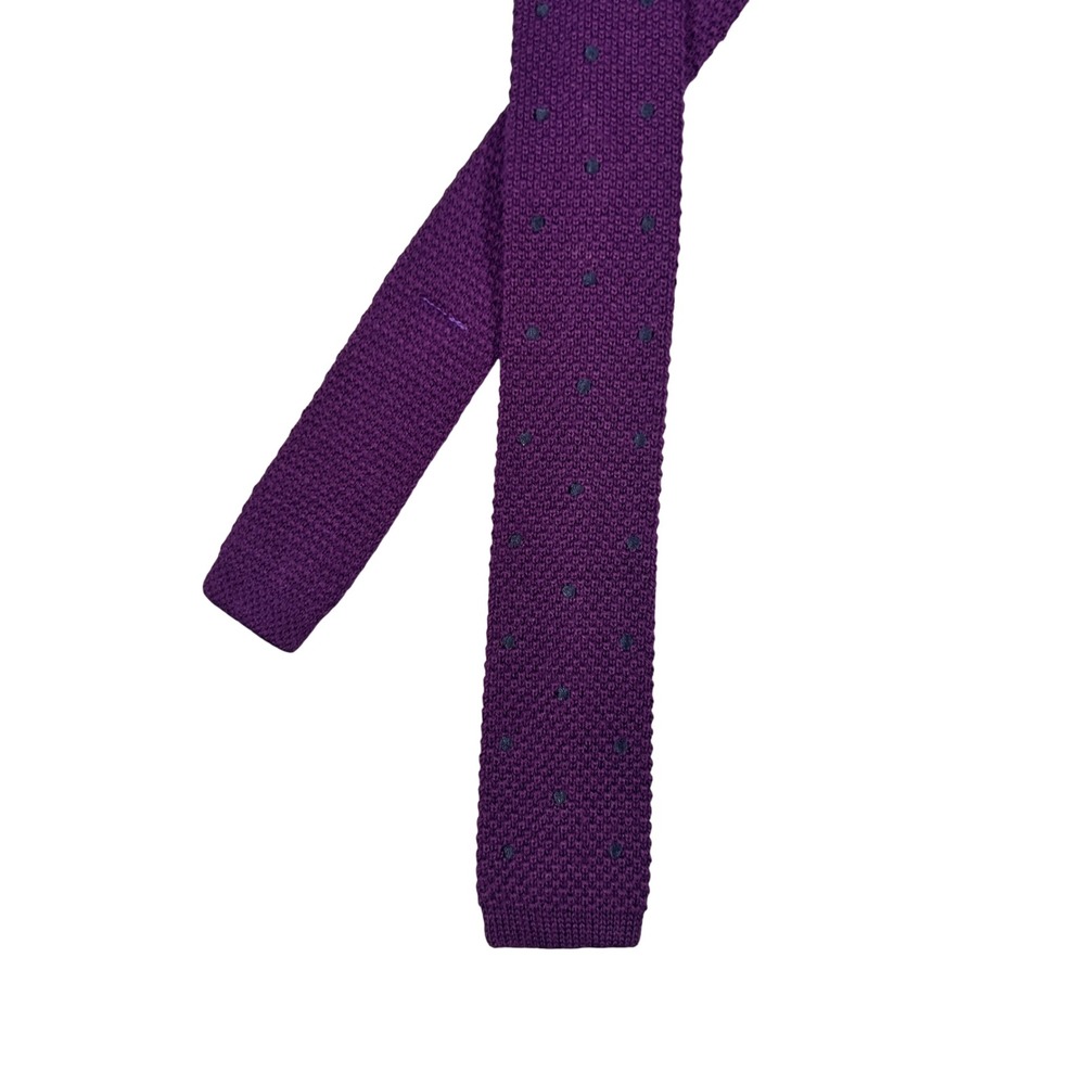 Tommy Hilfiger Purple Knit Necktie Wool Polka Dot Mens Slim 2"